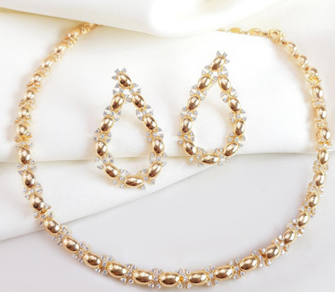 Semi-Jewel - Set - Necklace and Earring with Zirconias '18k Gold Plated