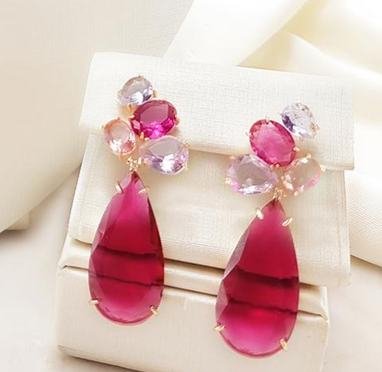 Halb-Schmuck - Set - Halskette und Ohrring mit Steinen '18k Gold plattiert