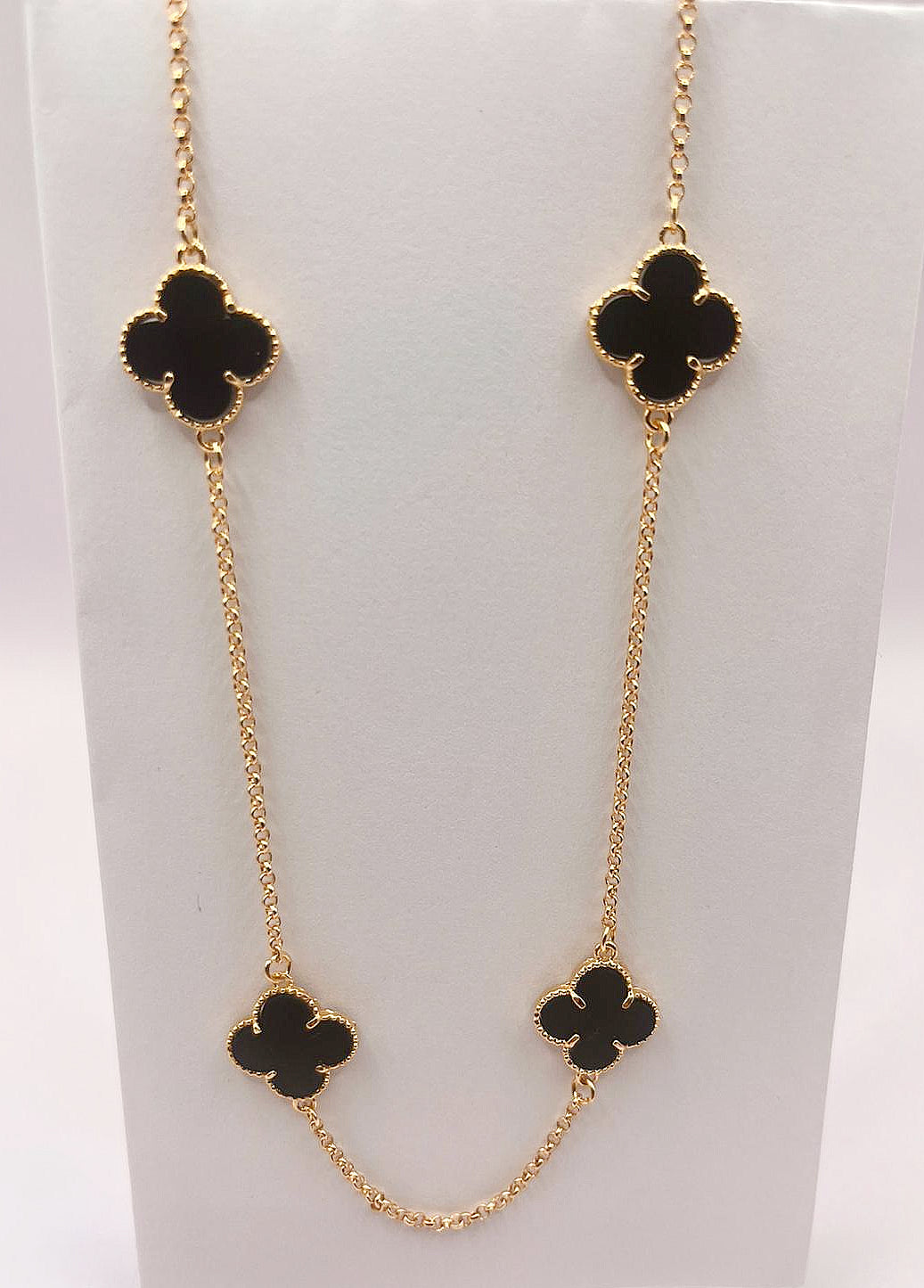 Halb-Juwel - Lange_Halskette - mit Stein Onix - Blume' 18k Goldplattierung