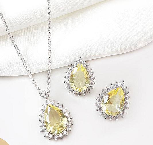 Halb-Schmuck - Halskette und Ohrring mit Steinen - Set' 18k Goldplattierung