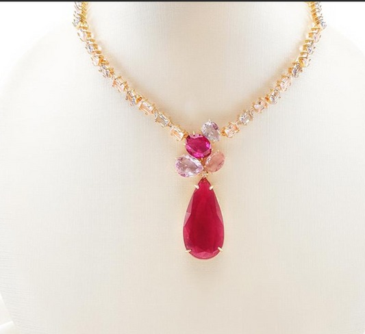 Halb-Schmuck - Set - Halskette und Ohrring mit Steinen '18k Gold plattiert