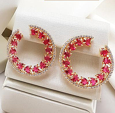 Semi-Jewel- Earrings- with Zirconias and Stones' 18k Gold Plating