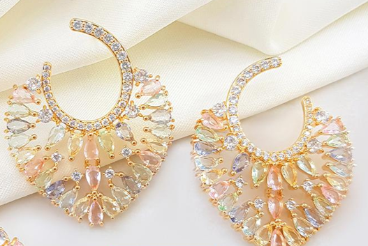 Semi-Jewel - Earring' Crystal Drop' with Zirconias' 18k Gold Plated