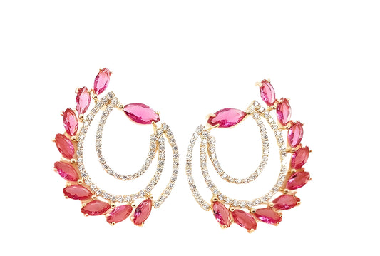 Semi-Jewel - Earrings - with Zirconias and Pink Stone '18k Gold Plated