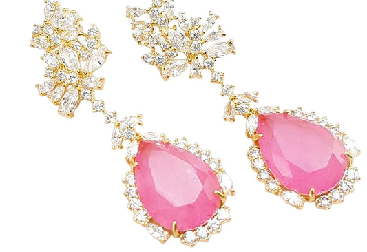 Semi-Jewel- Earrings- with Zirconias and Stone' 18k Gold Plating