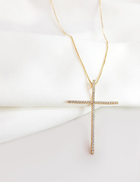 Halbjuwel - Halskette - Kreuz mit Zirkonias '18k vergoldet