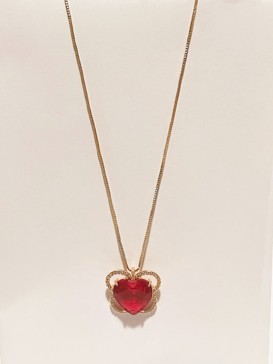 Semi-Jewel - Halskette - Herz mit Stein und Zirkonias' 18k Vergoldung