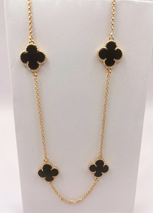 Halb-Juwel - Lange_Halskette - mit Stein Onix - Blume' 18k Goldplattierung