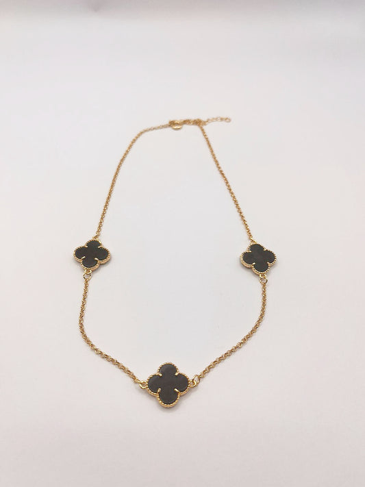 Semi-Jewel - Short_Necklace - with Stone Onix - Flower' 18k Gold Plating