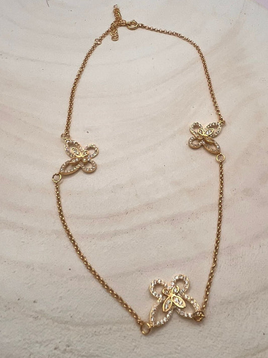 Semi-Jewel- Necklace- Butterfly with Zirconias' 18k Gold Plating
