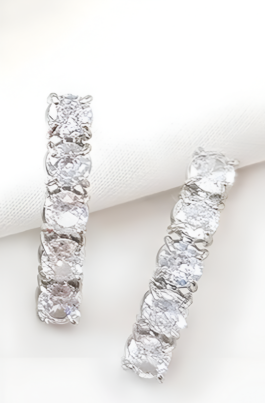 Semi-Jewel - Earrings - with Zirconias and Transparent Stone  '18k Gold Plated