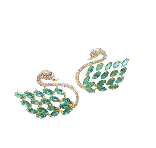Semi-Jewel - Earrings - with Zirconias and Stones - Swan' 18k Gold Plated