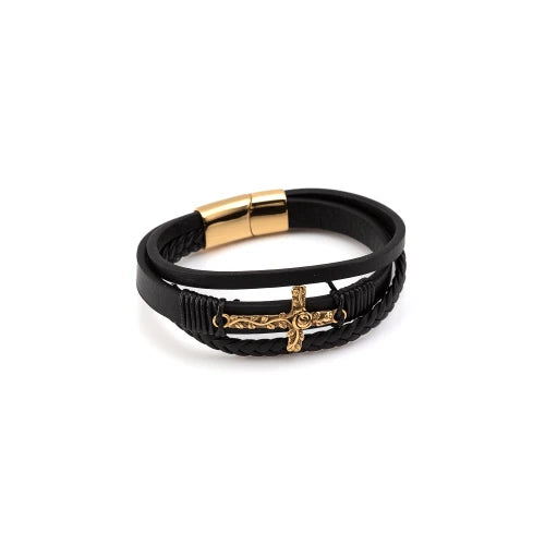 Herrenarmband Stahl+Leder