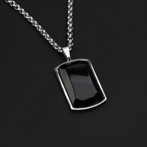 Herren-Stahlhalsband mit schwarzem Stein