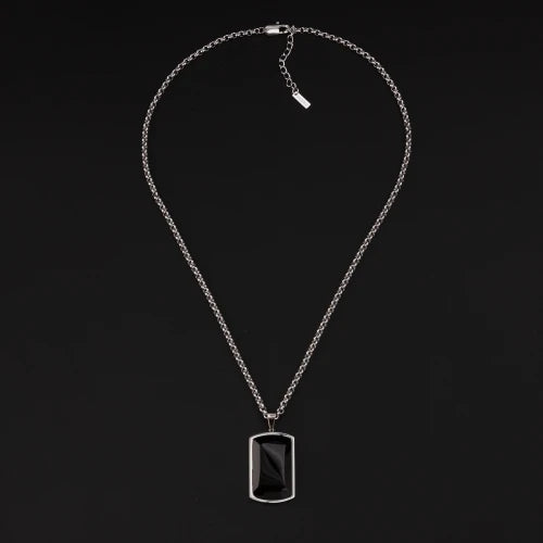 Herren-Stahlhalsband mit schwarzem Stein
