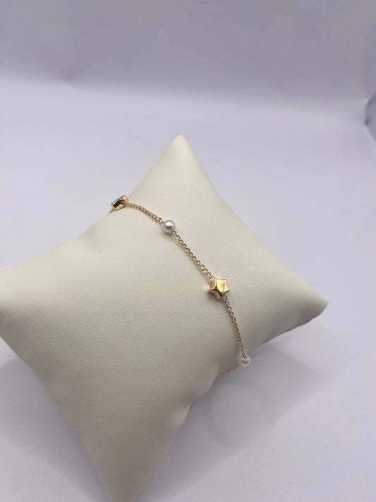 Semi-Jewelry - Bracelet- with Pearl - Star' 18k Gold Plating